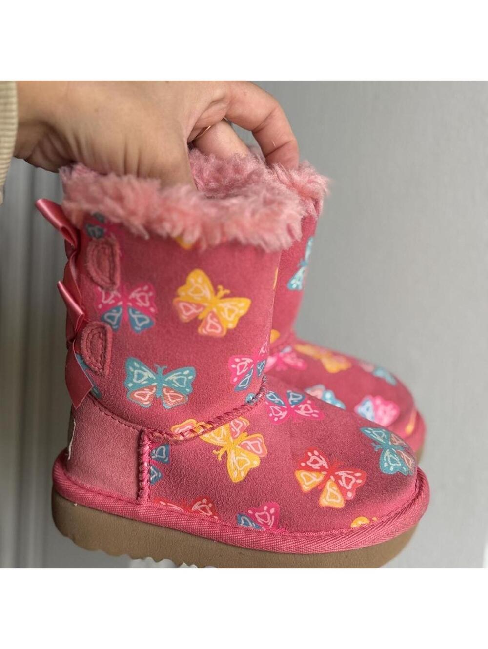 toddler pink ugg boots butterfly print with fur